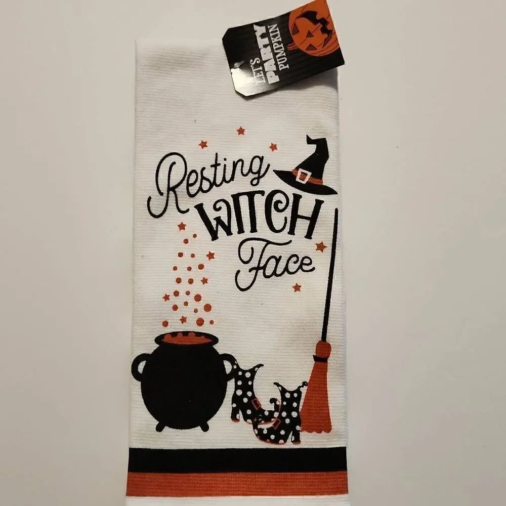 Let's Party Pumpkin 2 Pack Kitchen Towel Set Halloween NWT